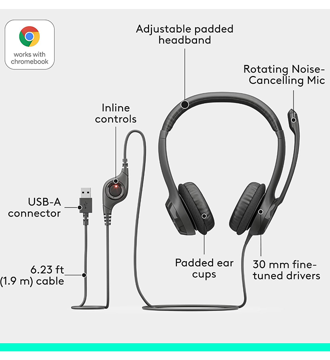 LOGITECH USB HEADSET H390 with noise canceling - Image 2
